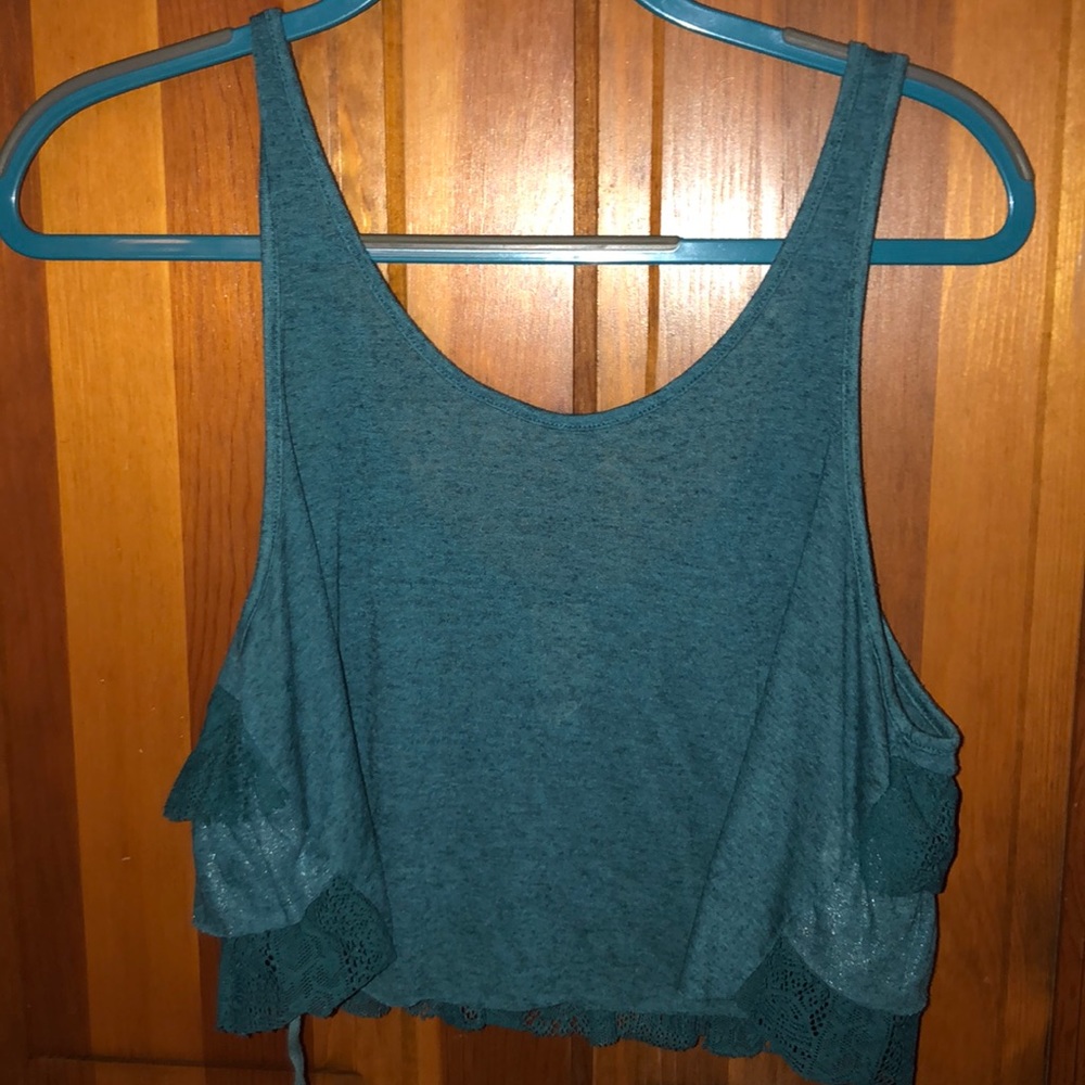 Free People Green Ruffle Back Crop Top